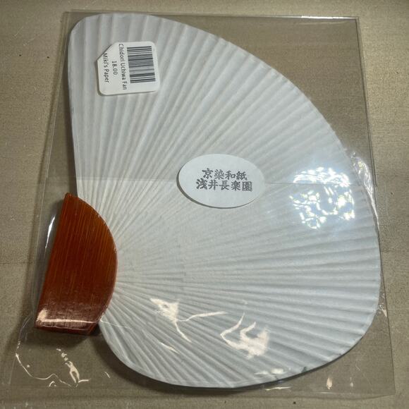 Mini Japanese Mikis Paper Chidori Uchiwa Fan Green Gold Wood Handle Kyosen Washi - Picture 4 of 8